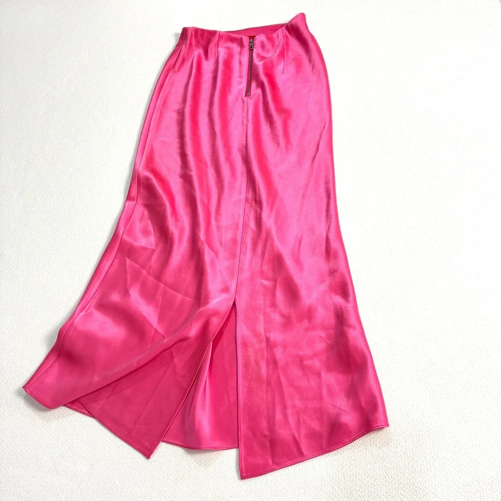 Alice + Olivia Midi Satin Skirt Fuchsia Pink Designer Luxury  Barbiecore Chic 0